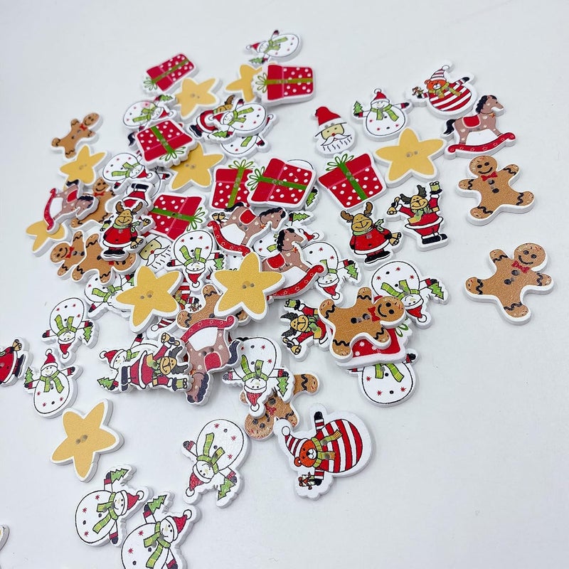 KOVOLALA 200-PCS Christmas Wooden Buttons Set - Assorted Craft Buttons with Snowflake Designs for DIY Holiday Crafts, Multi-Size Mixed Styles - Image 3